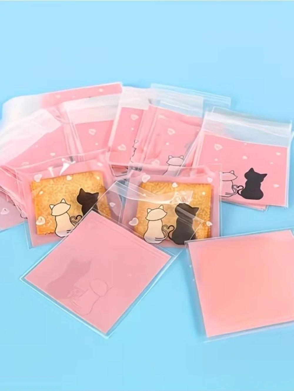 100-Pack Pink Decorative Clear Treat Bags with Cute Kitty Silhouette, NEW